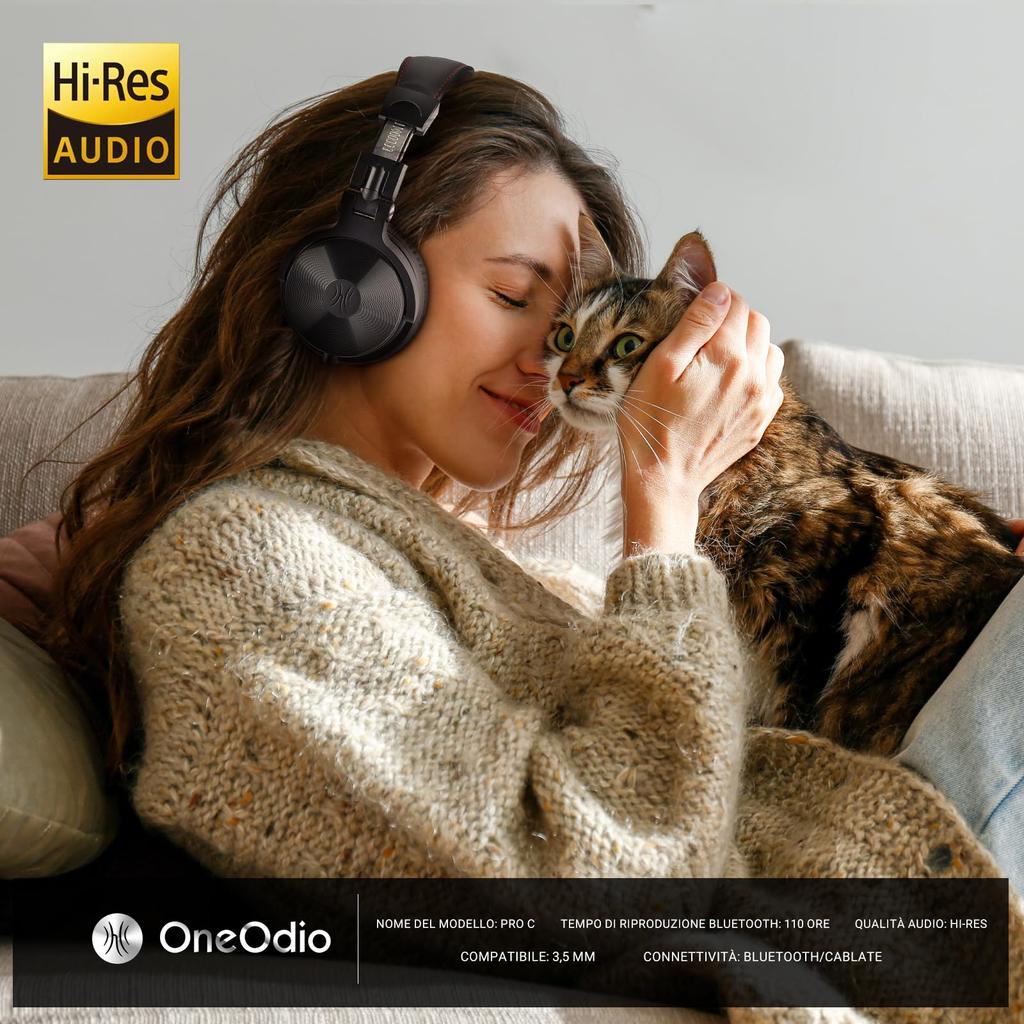 OneOdio Wireless До 110 часов Bluetooth Deep Совместимость с наушниками Pro C, Воспроизведение, Накладные наушники, Встроенный микрофон, Складная конструкция,