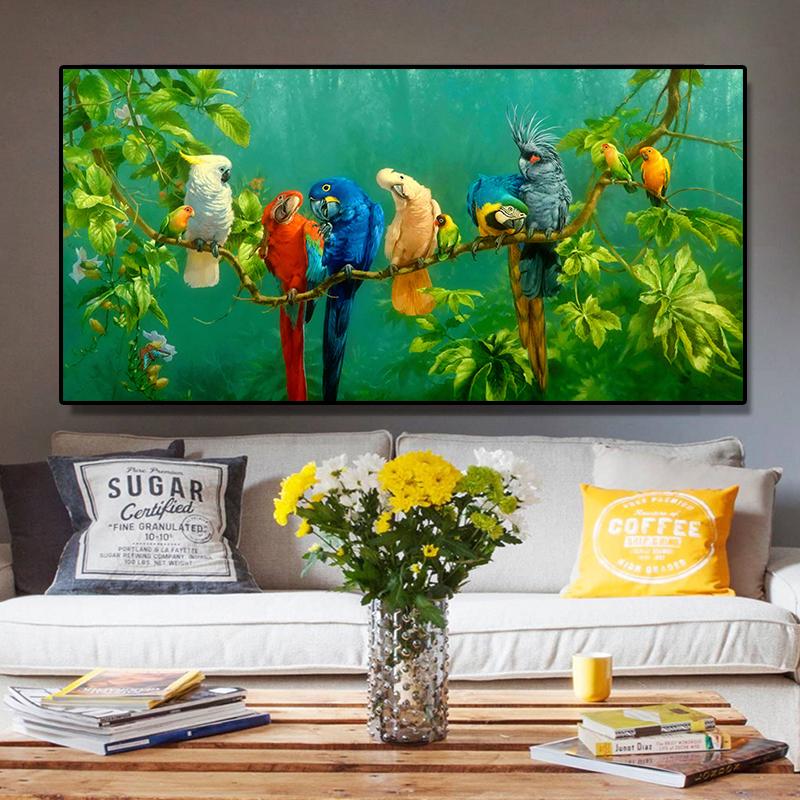 Художественный попугай птица на ветках деревянный пейзаж картина маслом на холсте печать плакатов настенная картина для гостиной Cuadros