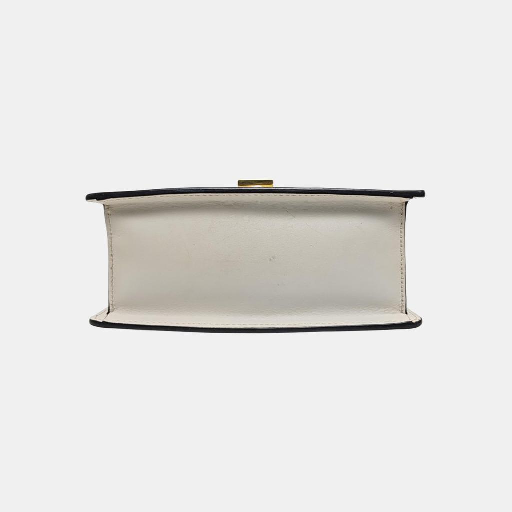 [Pre-Owned] Sylvie Gold Buckle Striped Web Leather Mini Tote Shoulder Crossbody Bag - Fair #1DUN1DC