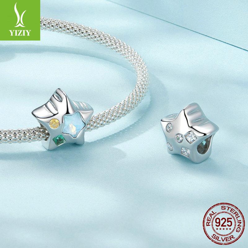 Colorful Star Diy Bracelet Beaded, Sweet And Versatile Fashion Pentagram S925 Sterling Silver Beads