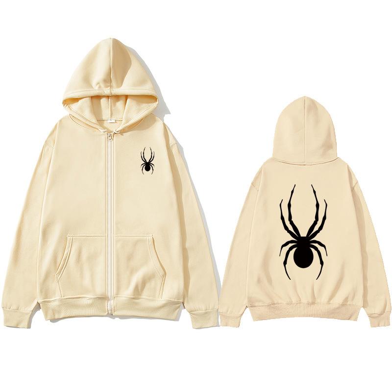 Черная толстовка на молнии с пауком, толстовка большого размера, уличная одежда, женская толстовка, женская толстовка с карманом и длинным рукавом, черная толстовка на молнии с пауком