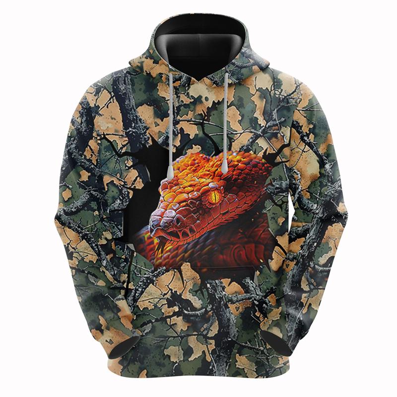 Толстовка с капюшоном King Cobra 3D Printed для мужчин, одежда Python Lover, толстовки, модная уличная одежда со змеиным принтом, камуфляжный пуловер, топы Y2k