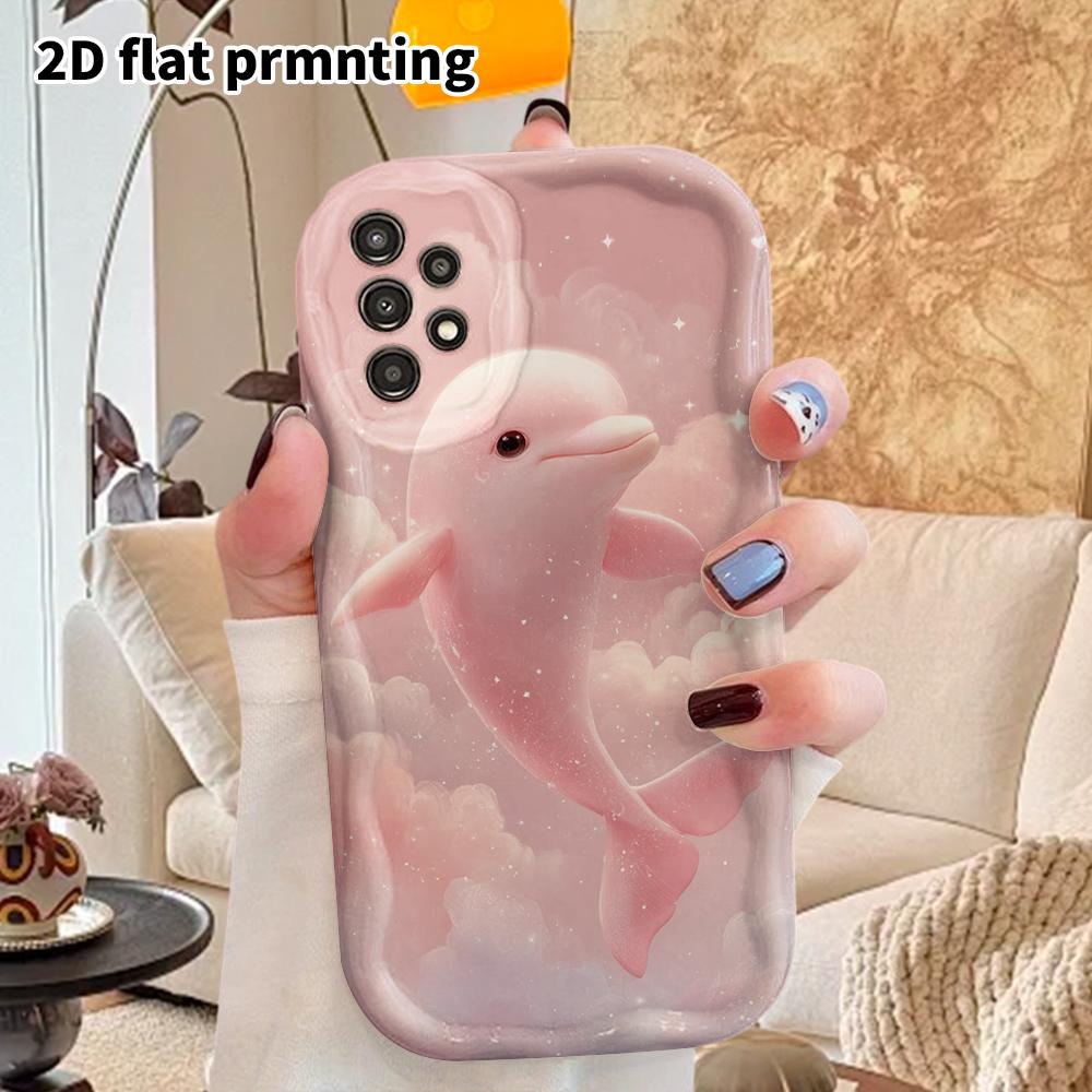 Phone Case: 2D Flat Samsung Galaxy A34 A35 M05 M06 S20 S22 S21 FE Plus 5G Protective Case, Couple Style, Pink Dolphin, Christmas and Halloween Gift