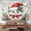 Christmas Cat with Santa Hat and Bow Pattern Wall Hanging Tapestry Decorative Tapestry Home Decor for Bedroom and Living Room