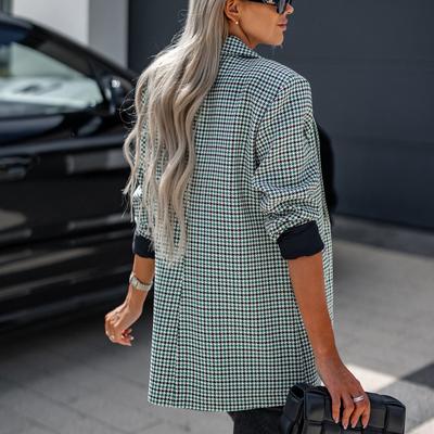 Женская мода, повседневные клетчатые принты, осенне-зимние куртки и пальто-поло с длинными рукавами и воротником