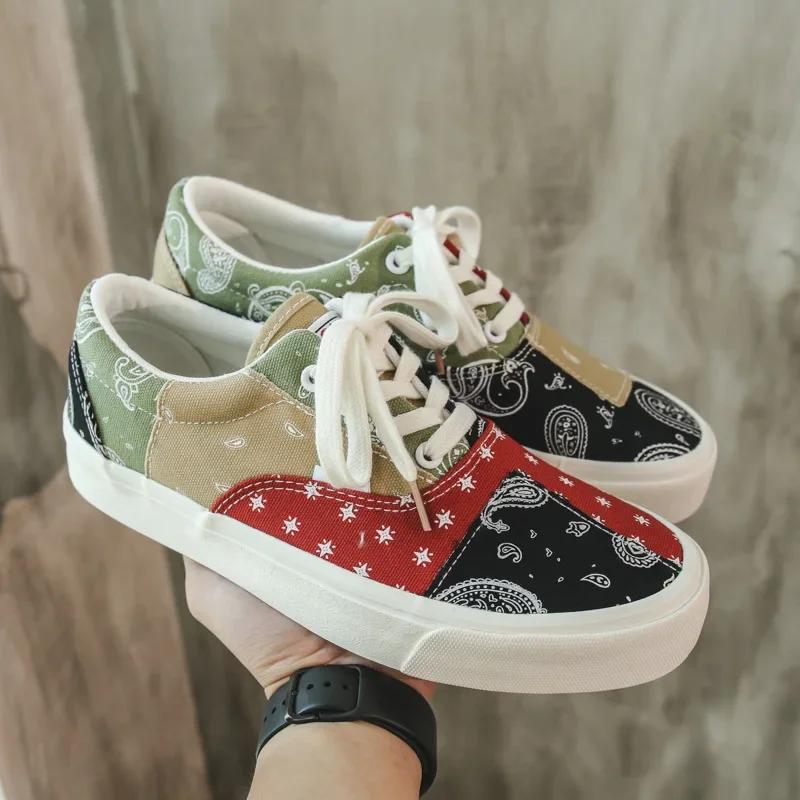 Fashion New Shoes for Men Canvas Casual Shoes Trend Print Flat Sport Vulcanized Shoes Youth Street Cool Lace-up Sneaker Unisex 35-44