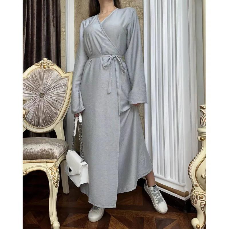 LYRIA Модное Однотонное Платье-Миди с Поясом, Стройнящее, Новая Женская Одежда, Платье-Комбинация, Стильное Платье с Запахом