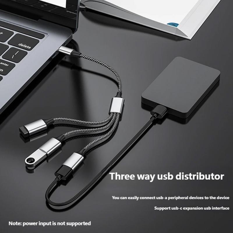 Разветвитель USB Type C на USB A OTG для одновременной зарядки и передачи данных 480 Мбит/с Нейлоновая оплетка