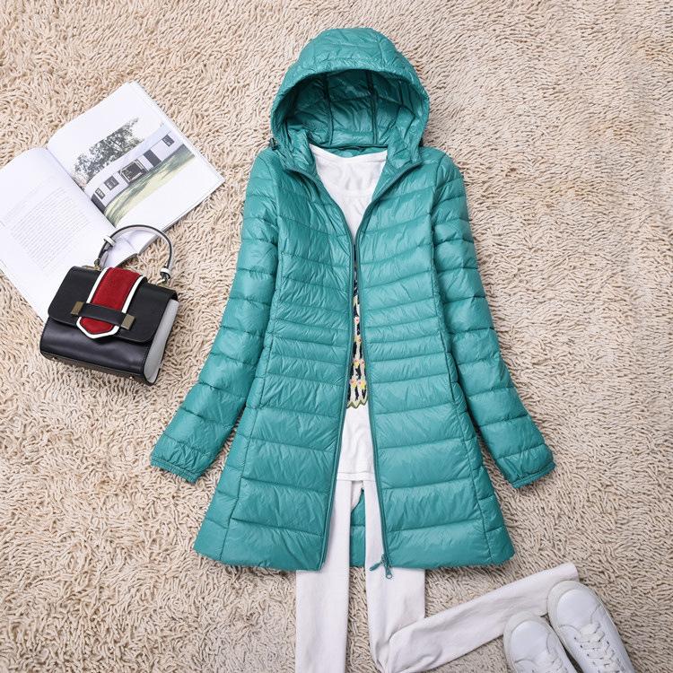 Plus Size White Duck Down Jacket Light-weight Down Jacket Women Inner Cloth Coat Ladies Long Winter Hat Hooded Femal