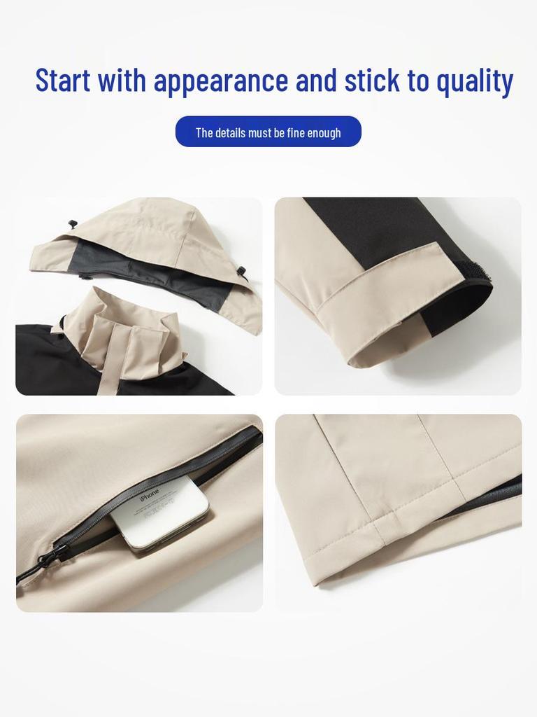 Autumn/Winter Thin Windbreaker with Detachable Hood and Custom Logo, Turn-Down Collar, Windproof Workwear Jacket