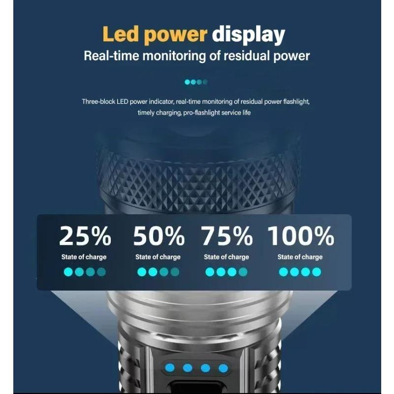 Мощный светодиодный фонарик с индикатором заряда батареи, USB-перезаряжаемый свет, телескопический зум, фонарь, лампа для кемпинга на открытом воздухе, рыбалки