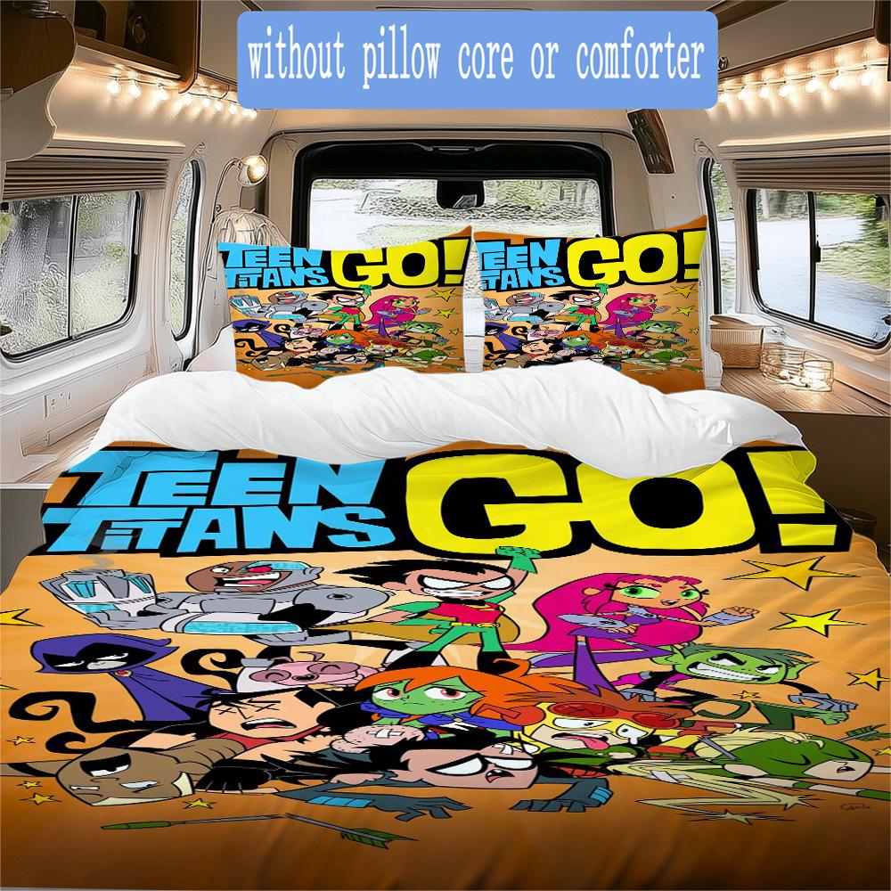 Teen Titans Pattern Bedding,Quilt Set Quilt Cover Pillowcase Home Birthday Gift (1*duvet cover+2*pillowcase,without core)XSJT0917448