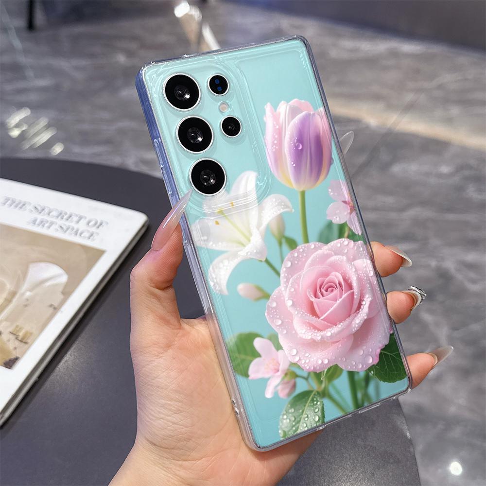 Чехол для телефона 'Пастельные цветы с каплями росы' для Samsung Galaxy S26 S25 S24 S23 S22 S21 S20 FE Plus, прозрачная TPU защитная крышка