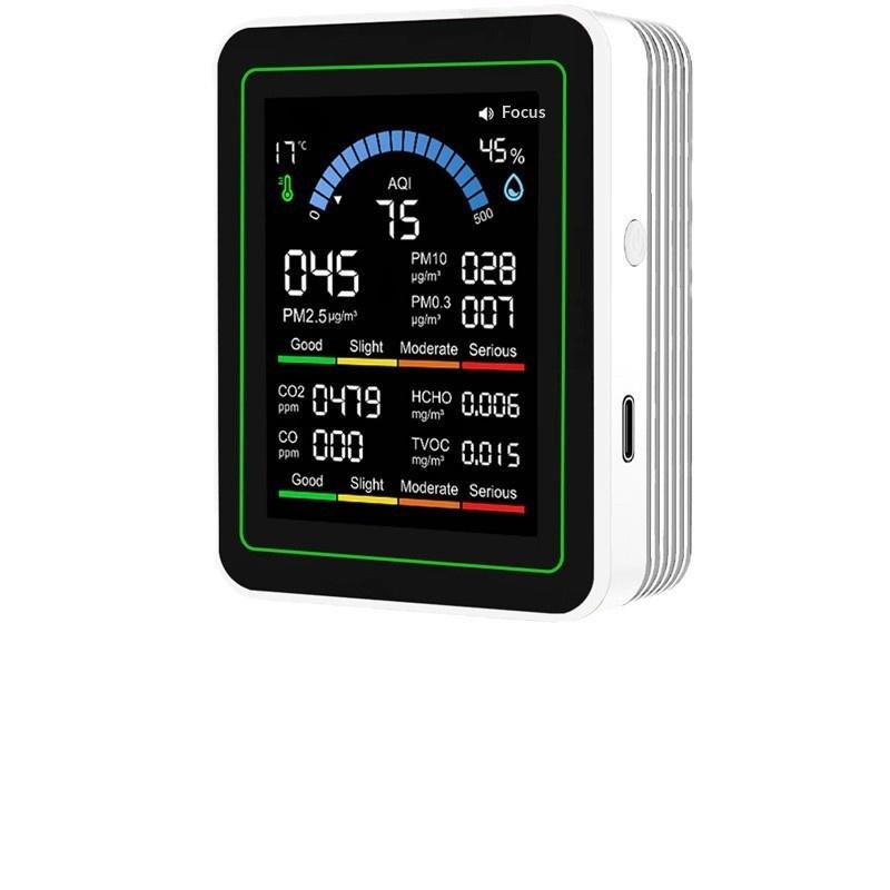 Детектор качества воздуха 10-в-1 CO2, PM0.3, PM1.0, PM2.5, PM10, HCHO, TVOC, Термометр-гигрометр, Монитор CO2
