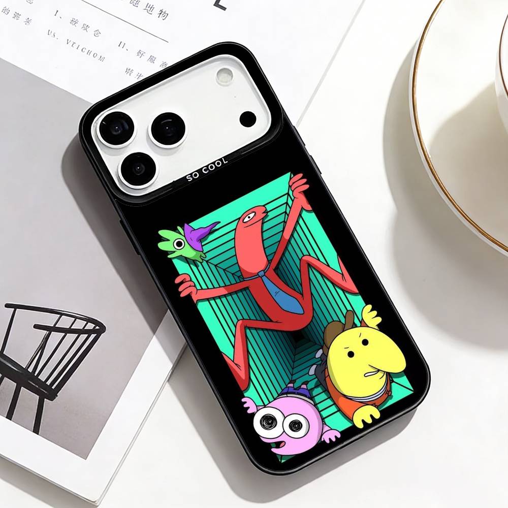 Smiling Friends Phone Case For iPhone17,16,15,14,13,12,11 Plus,Pro Max Black Border Silver Plated Cover