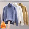 Winter Turtleneck  Thicken Sweater Women Casual Warm Plush Lining Knit Tops Add Velvet Bottomed Blue Pullover