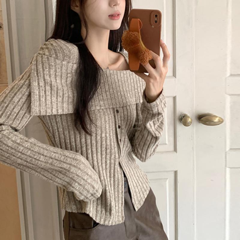 Knit Pullover Women Chic Off Shoulder Casual Slim Gentle Sweater Female Spring New Fashion Solid Long Sleeves Knitwears Lady