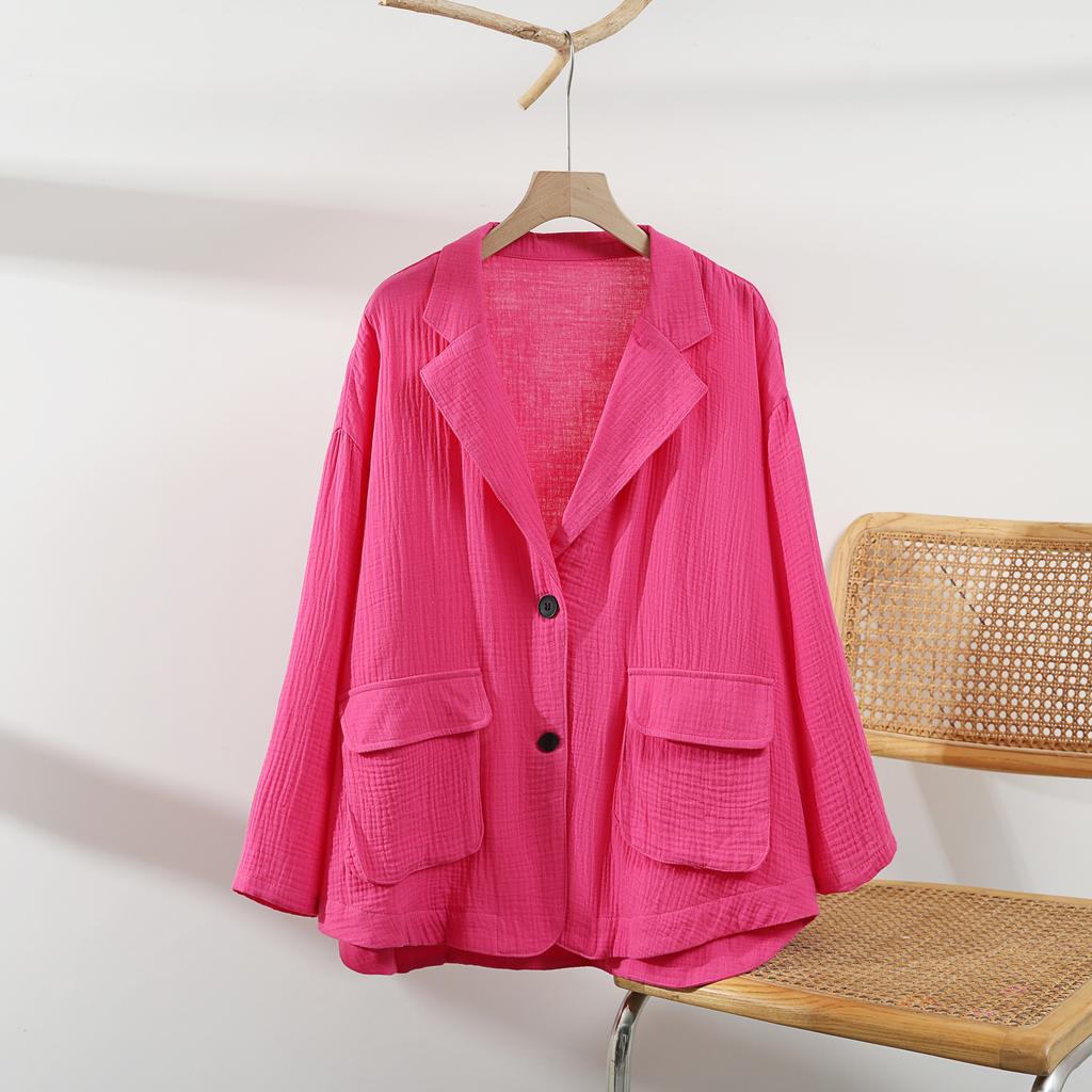 Dimanaf 2025 Plus Size Women New Autumn Linen Basic Jacket Casual Coat Solid Oversize Fashion Long Sleeve Vintage Loose Tops