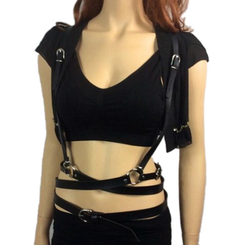 Faux Leather Body Bondage Harness Waist Suspenders Belt Straps Cage Belts Black