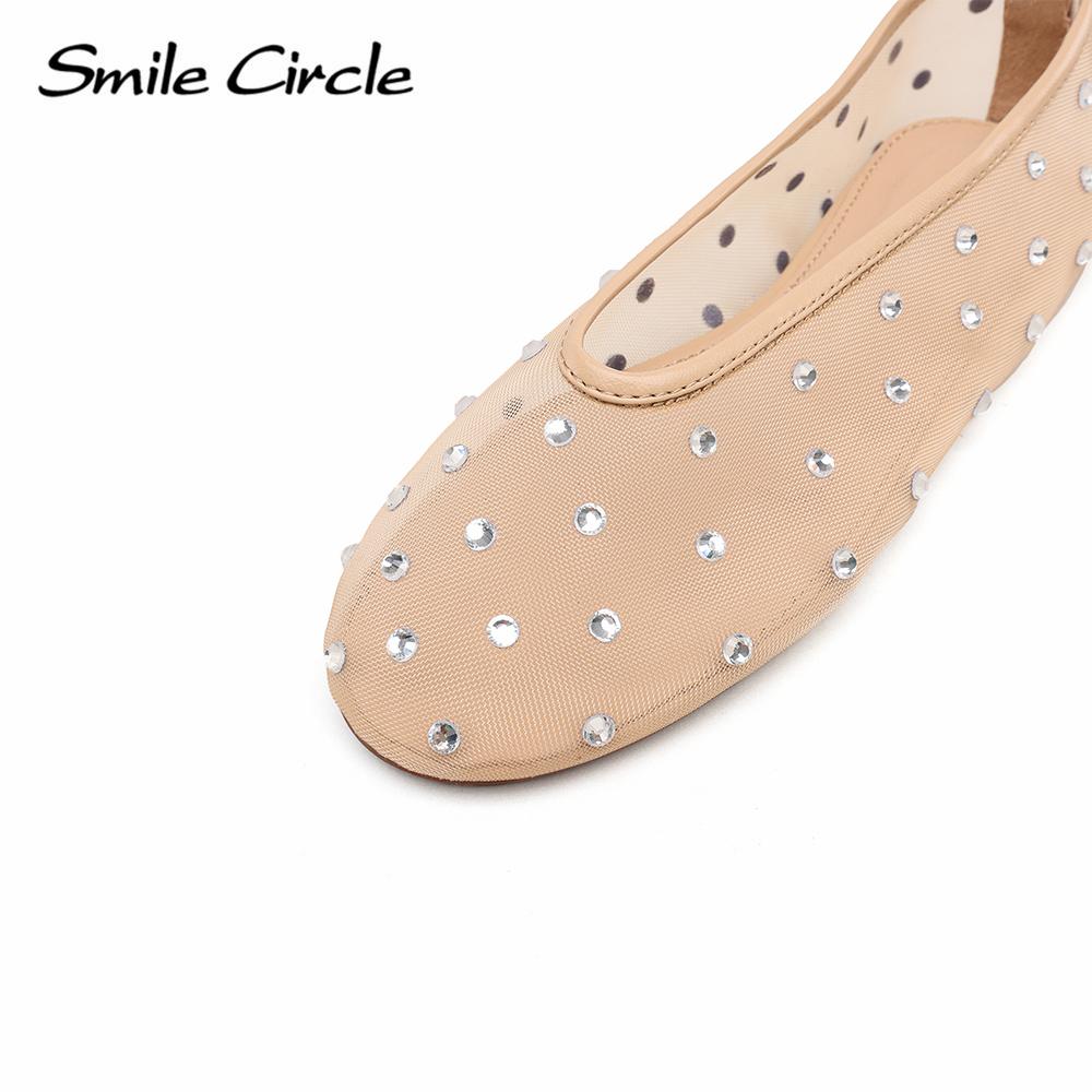 Marcy Wmbellished сетчатые балетки женские прозрачные туфли на плоской подошве с кристаллами круглый носок женские сандалии из натуральной кожи