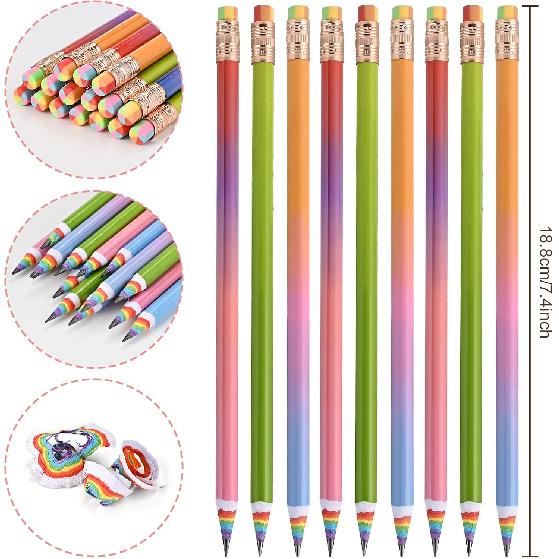 Goldge 16 Pcs Rainbow Pencils, Number 2 Pencils #2 with Erasers, Colored Pencil for Office & School Supplies, Party Favors