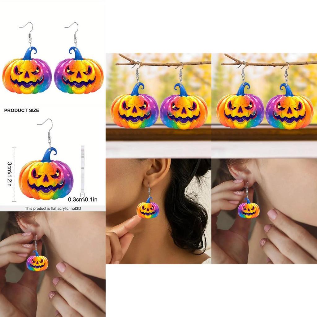 Creative Halloween Themed Colorful Pumpkin Pattern Women Acrylic Earrings For Party Fashion Accessories