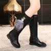 Модная обувь, длинные туфли с круглым носком для женщин, зимние кожаные сапоги до колена, женские сапоги, черные, весна-осень, стильное предложение