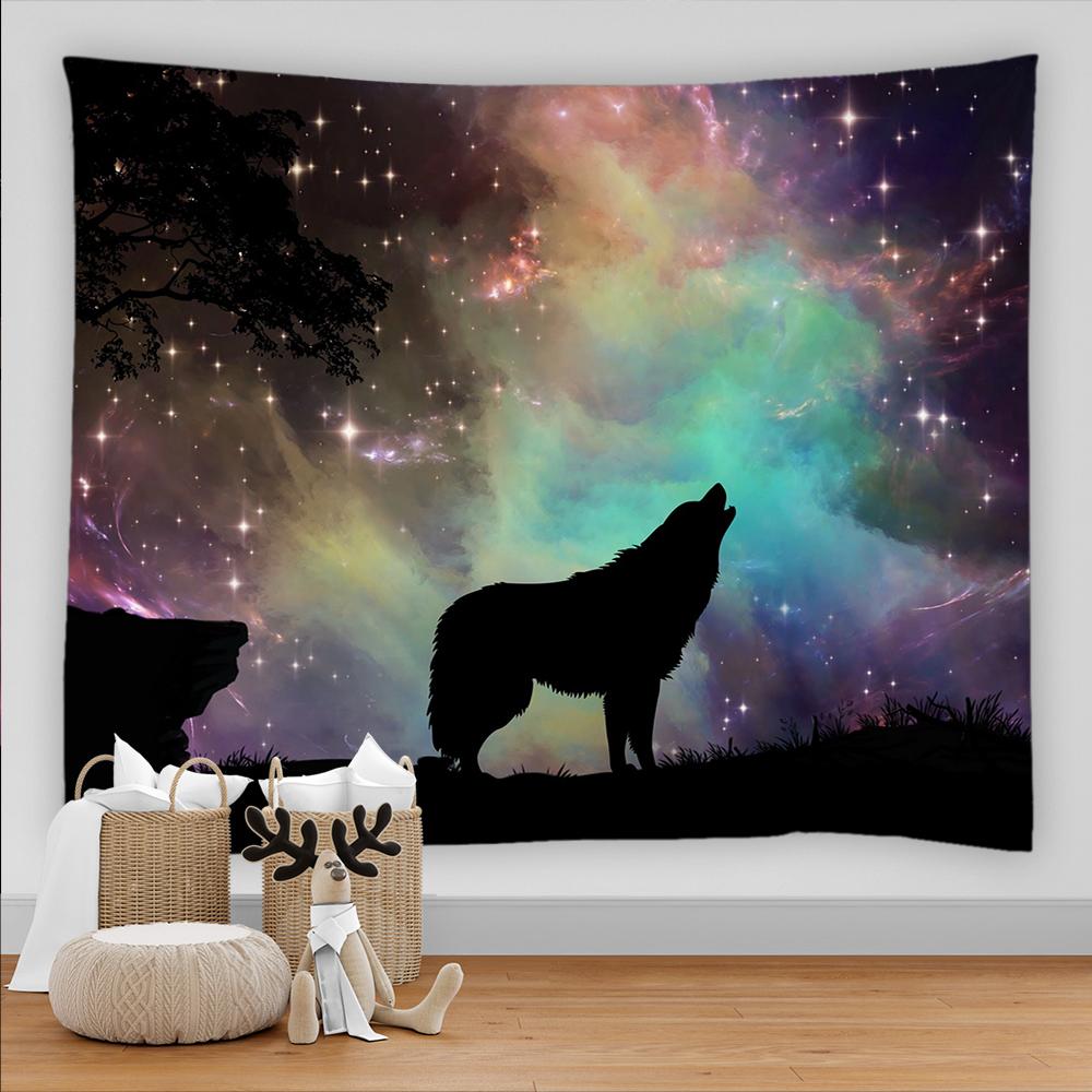 Гобелен с изображением волка, фон, психоделический настенный гобелен в этническом стиле для дома, гостиной, спальни, художественное украшение, пляжная подушка, гобелен