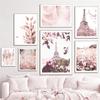 Pink Peony Paris Eiffel Tower Canvas Painting Flower Plant Wall Art Poster and Prints Living Room Decoration Bedroom Home Decor