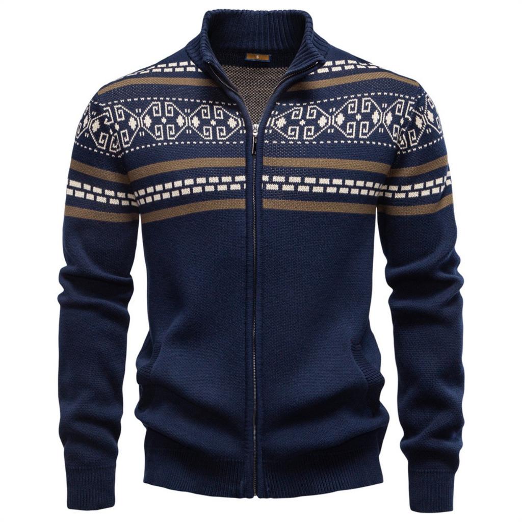Autumn Winter Men's Zip-Up Cardigan Sweater, European Size, Knit Outerwear Coat for Men