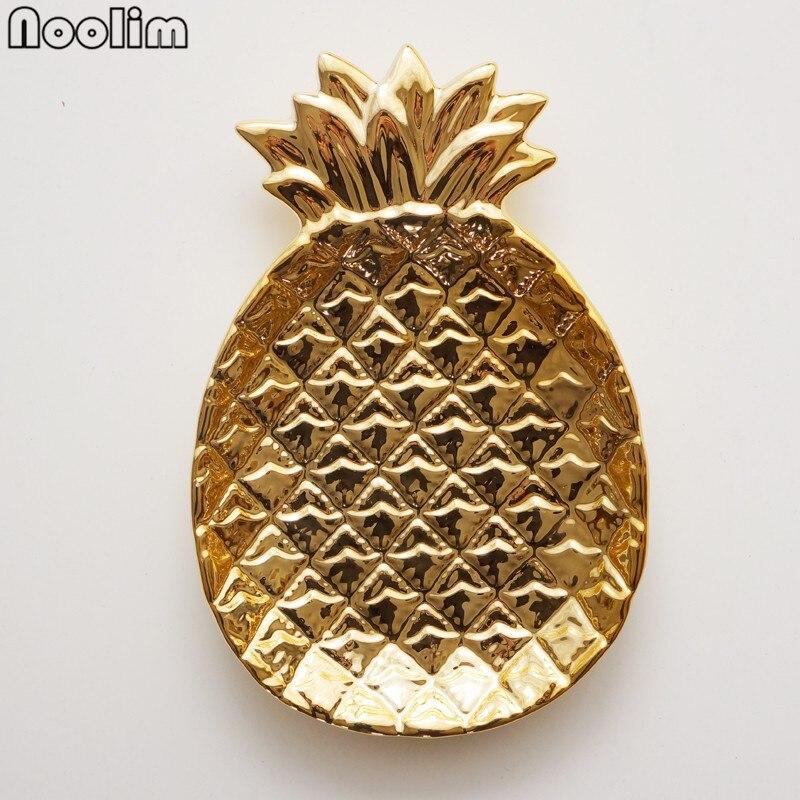 Gold Plated Pineapple Ceramic Storage Plate Snack Plates Dessert Jewelry Dish Make Up Tray