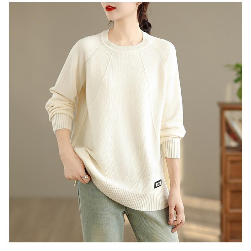 Dimanaf 2025 Autumn Winter Sweater Pullovers Tops Women Casual Solid Cotton Knitted Tees Shirts Long Sleeve