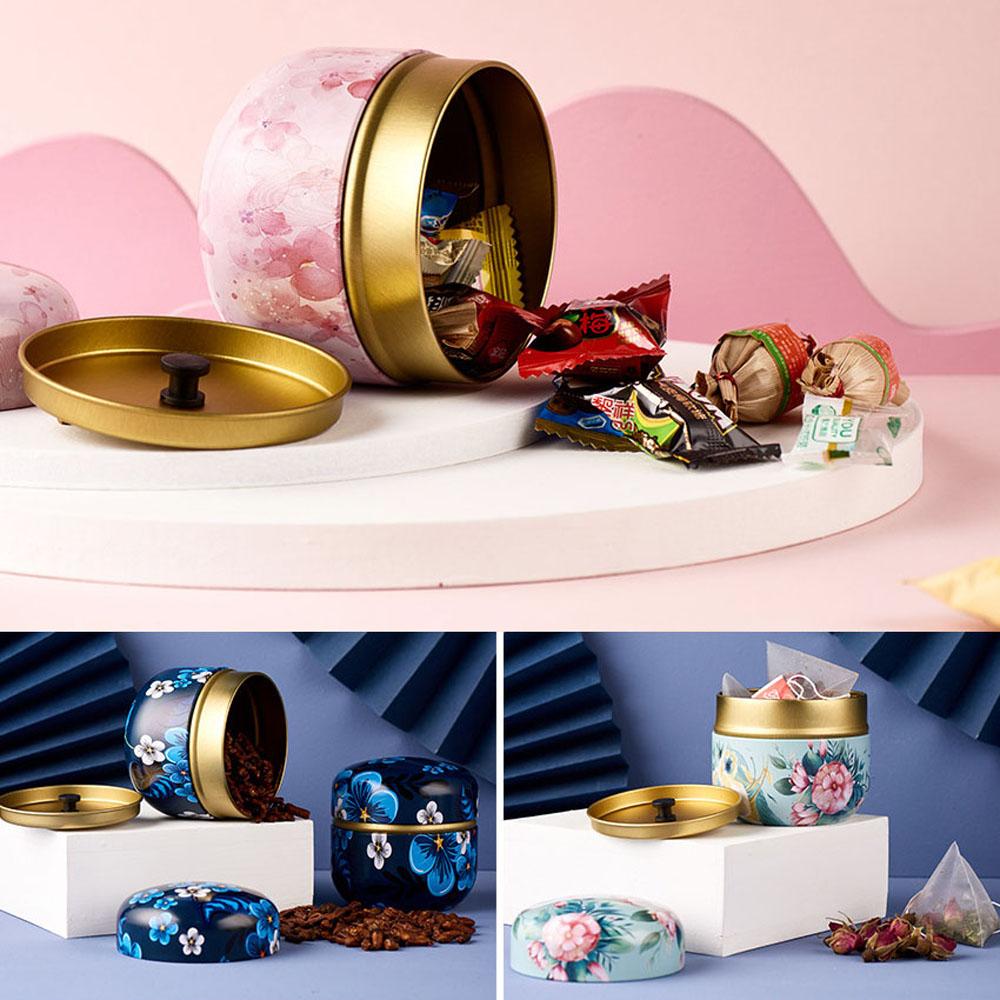 Japanese Style Flower Portable Mini Small Snacks Candy Tin Plate Canister Tea Cans Containers Packaging Box Storage Box