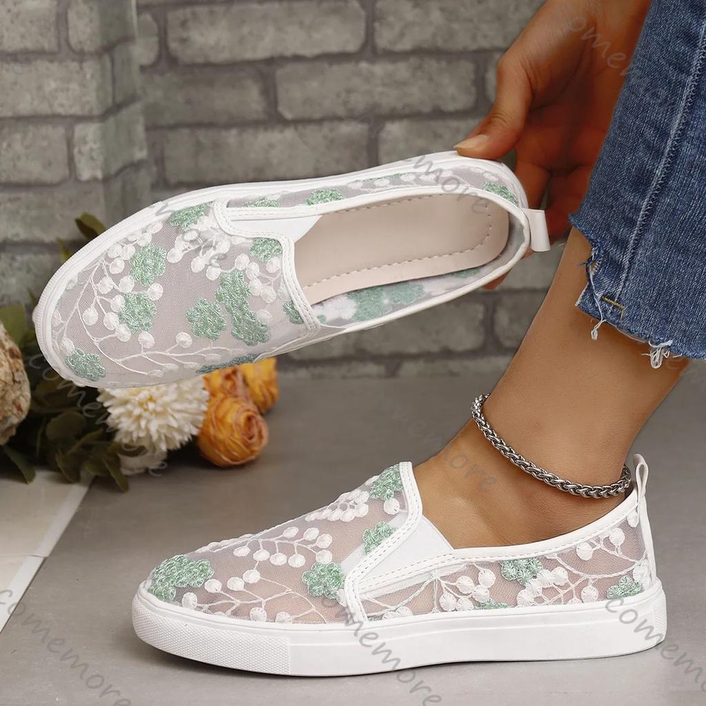 Модная летняя новая сетчатая вышитая обувь на плоской подошве для женщин Модные лоферы на мягкой подошве Дышащие Повседневные Женские Zapatos De Mujer