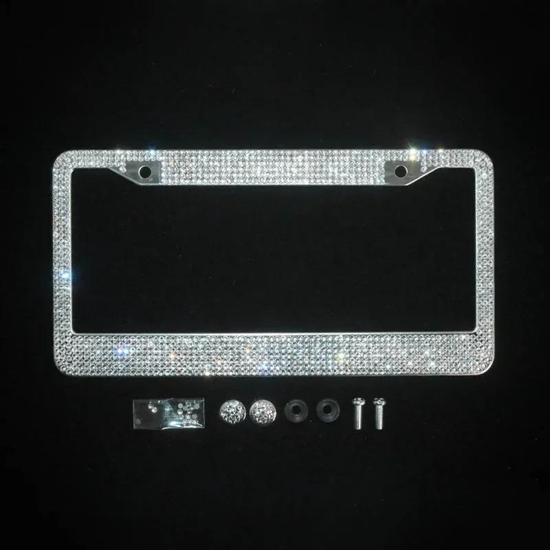 1/2pcs Bling Crystal License Plate Frame Luxury Car Frame Plate with Button Diamond Car License Plate Frame Cover for Women