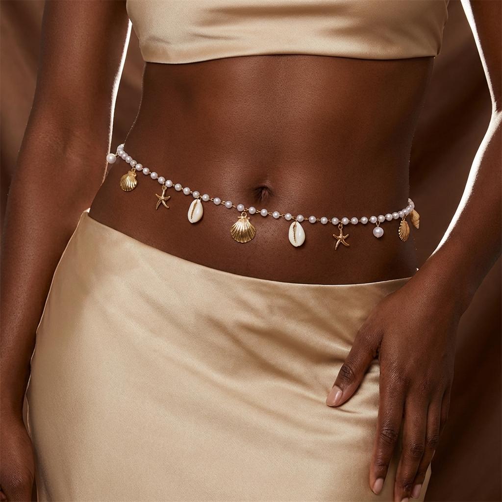 Fashion Starfish Shell Waist Chain for Women Girls Elegant Imitation Pearl Belly Chain Summer Beach Sexy Bikini Body Jewelry