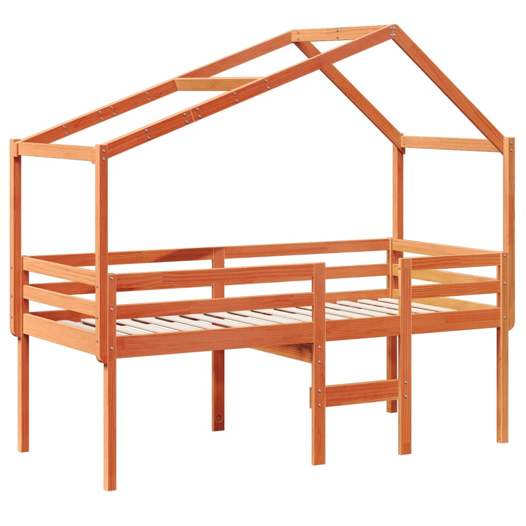 High Bed with Roof Wax Brown 80 x 200 cm Solid Pine Wood