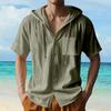 Men's Linen Quick-Dry Hoodie Shirts  Summer Casual Loose Breathable Button-Down Short Sleeve Hoodies