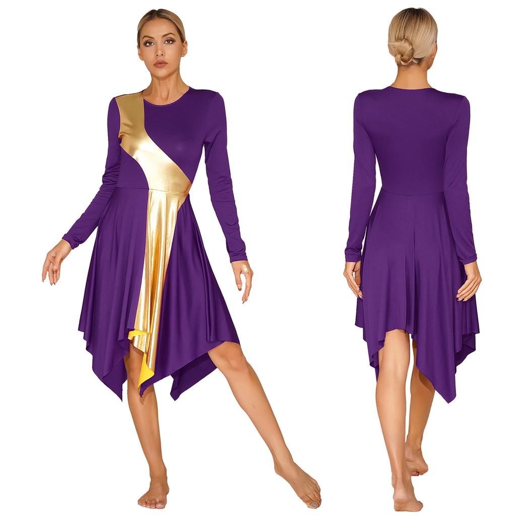 Женское платье для литургического танца с высоким низким поклонением цвета металлик, костюм для бальных танцев