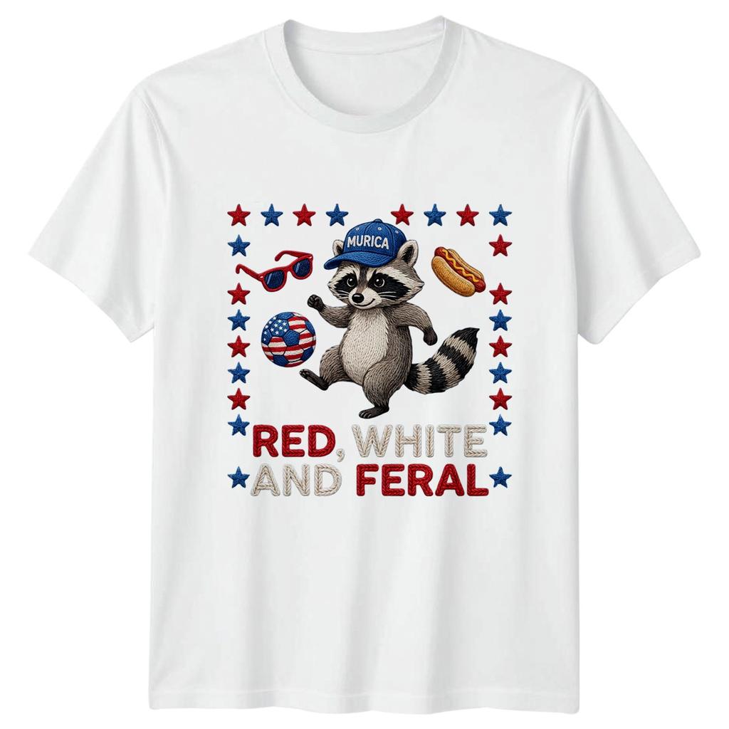 Red White And Feral TShirt 4th July Raccoon Americana Patriotic
