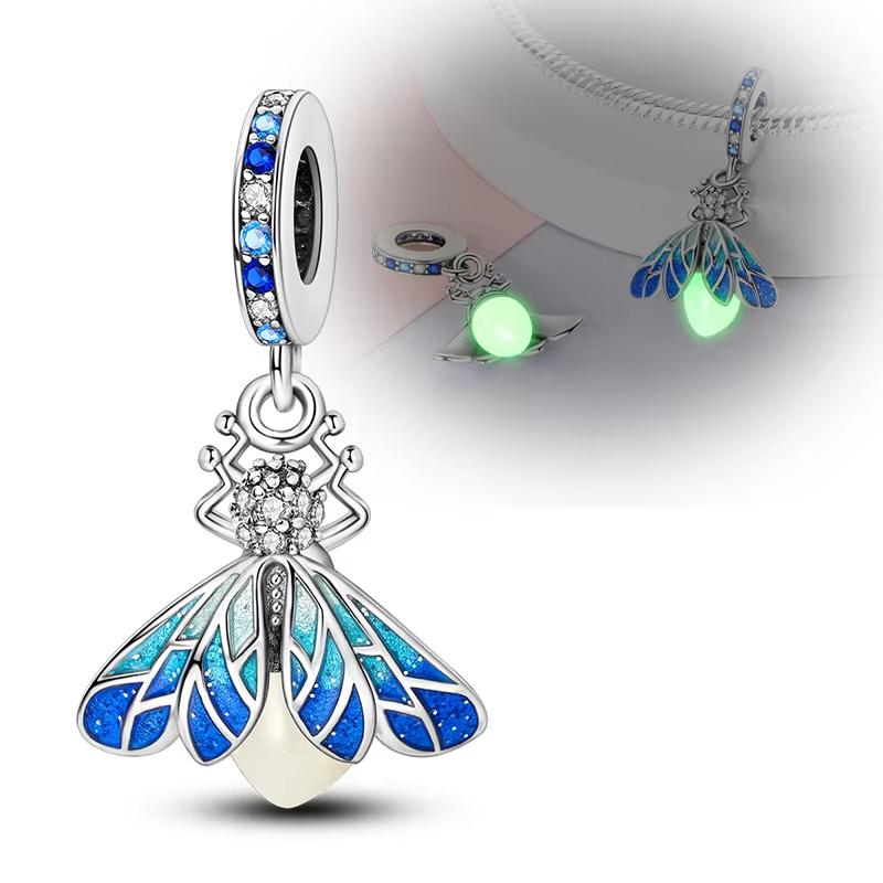 Original Copper Charm Beads Glowing Luminous Firefly Butterfly Pendant Fit Bracelet Charm Making Jewelry