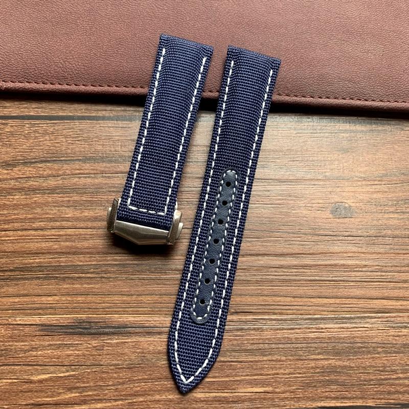20 мм 22 мм черный, синий нейлоновый с кожаным ремешком для часов Omega AT150 Seamaster 300 600 Planet Ocean De Ville ремешок для часов