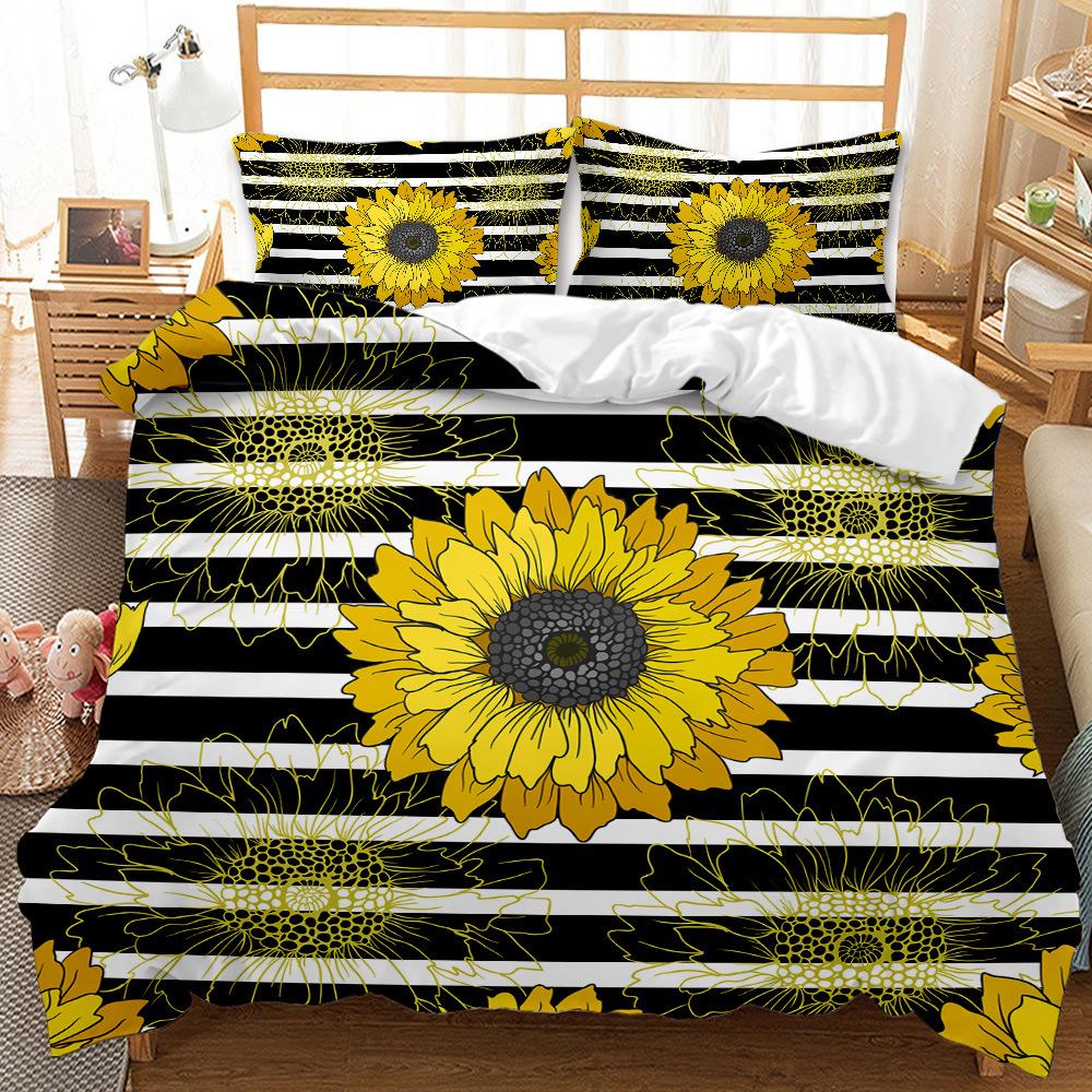 Sunflower pattern design 3D digital printing quilt set three-piece bedding kit