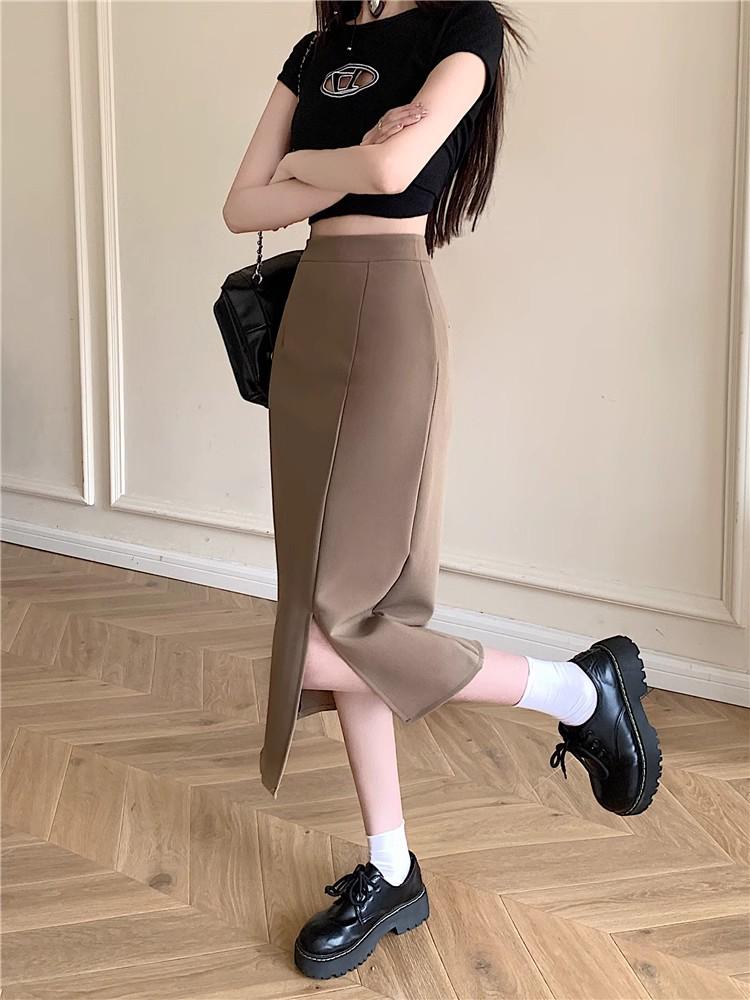 Лето 2024 Юбка миди А-силуэта с разрезом и высокой посадкой большого размера - Слегка зрелый стиль