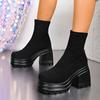 Fashion Black Chunky Platform Ankle Boots Women 2025 New Slip On Super High Heels Short Booties Woman Plus Size Punk Stretch Boots 35-42