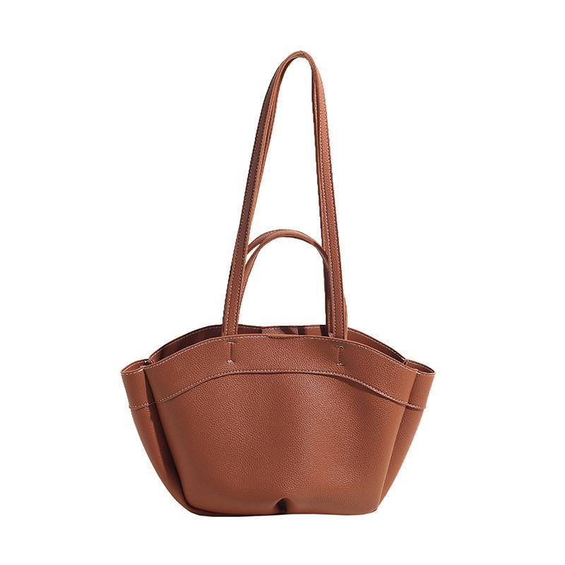 Solid Color Simple Pu Leather Women Casual Tote Bag For Daily And Commuting