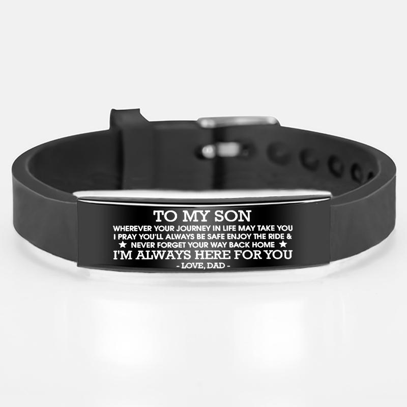 Вдохновляющие браслеты с гравировкой «Моему сыну», черные подвески из нержавеющей стали, регулируемый браслет, мужские ювелирные изделия, подарки для любви