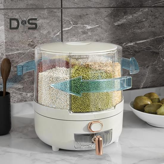 Вращающийся на 360 градусов дозатор хлопьев, контейнер для риса с крышкой, большая вместимость, несколько отсеков, органайзер для хранения зерна