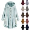 Women Plus Size Button Plush Tops Hooded Loose Cardigan Wool Coat Winter Jacket