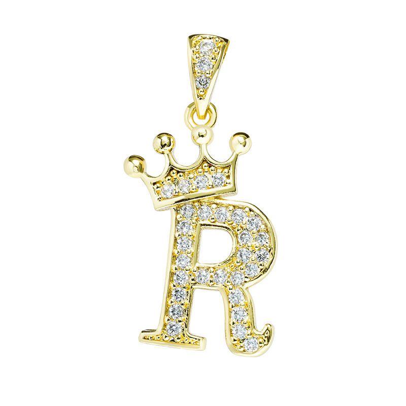 Элегантное ожерелье-подвеска с инициалами в виде короны и букв алфавита на золотой цепочке